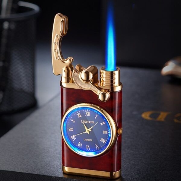 New Lighter With Electric Watch Rocker Arm Automatic Ignition Straight Blue Flame Lighter Creative Real Dial Inflatable Windproof Lighter Men's Watch Gift - Image 10