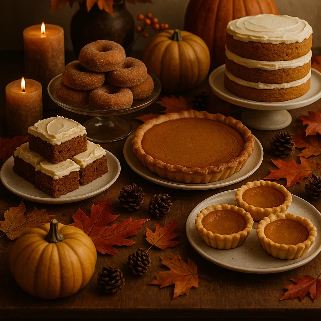 Table of seasonal fall pies. 