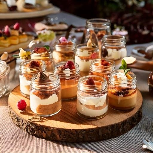 Table full of mini dessert jars.