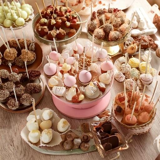 Table full of a variety of cake pops. 