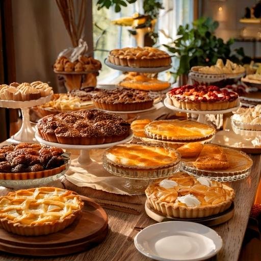 Table full of a variety of pies. 