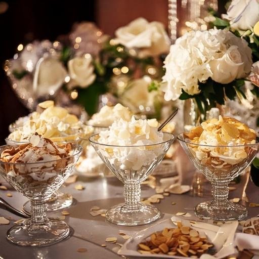 Table of an ice cream sundae station. 